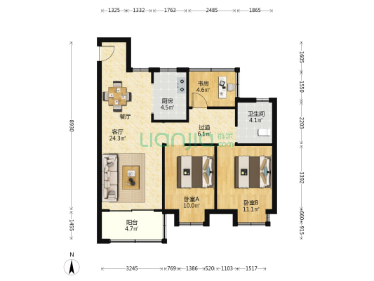北城正荣府悦辰雅苑 3室1厅1卫 93平方
