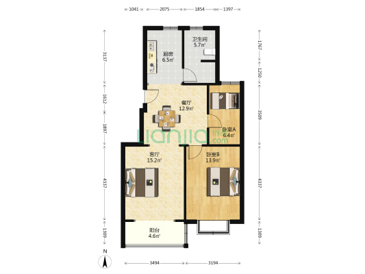 中鑫花苑 2室2厅1卫 89平方