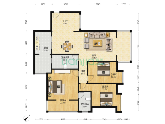 铜锣湾 3室1厅2卫 140平方