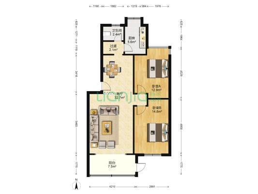 嘉文苑 2室1厅1卫 93平方