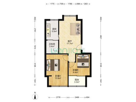 武汉科技大学宿舍 2室1厅1卫 61平方