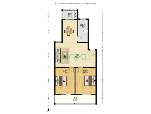 华地嘉园 2室1厅1卫 91平方