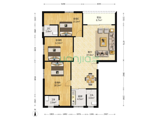 新民三巷185号 3室1厅3卫 116平方