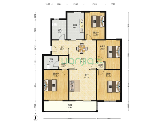 东港花园 4室2厅2卫 150平方
