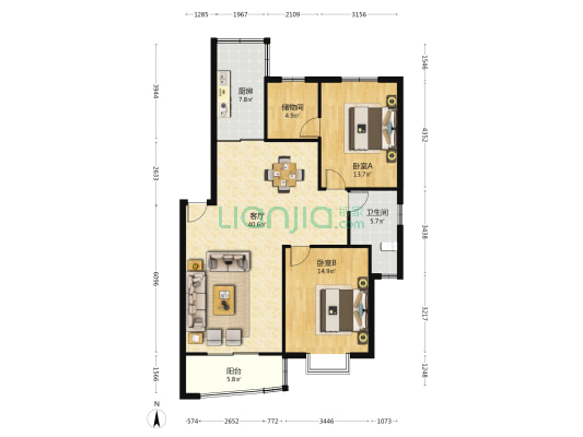 临环苑 2室1厅1卫 145平方