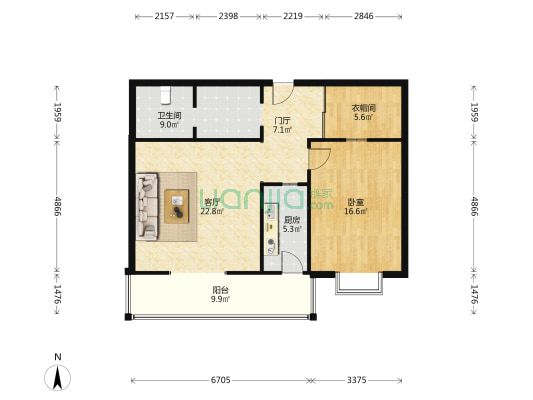 宁发阳光花园 1室1厅1卫 97平方