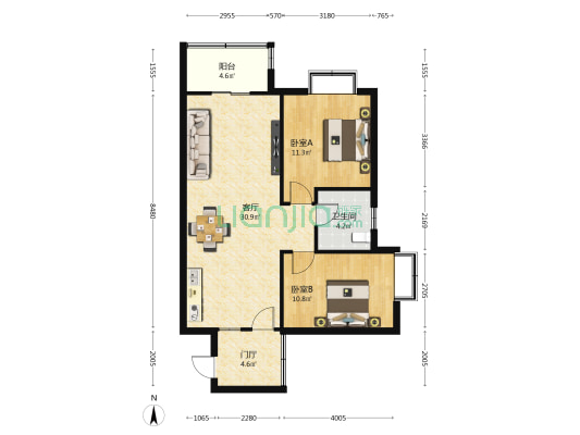 阅海观山温泉度假村 2室1厅1卫 84平方