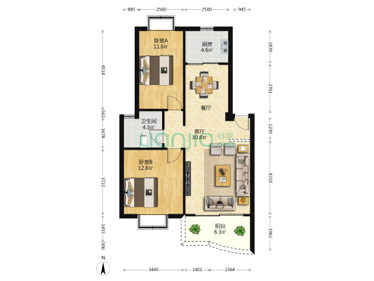 悦海园一期 2室1厅1卫 84平方
