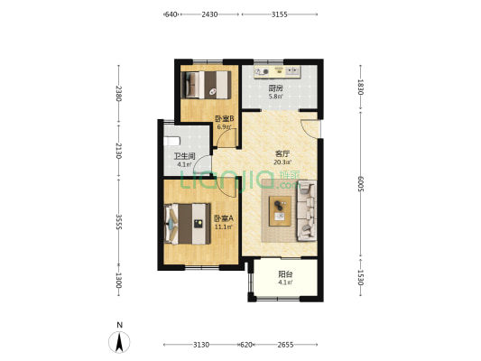 聚秀佳苑 2室1厅1卫 80平方
