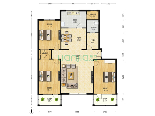 新华区红军大街44-1 3室2厅1卫 162平方