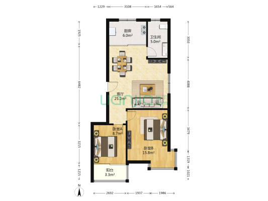 颐泽花园百合苑 2室1厅1卫 89平方