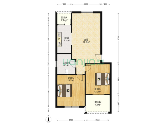 姑孰新城里昂座 2室1厅1卫 87平方
