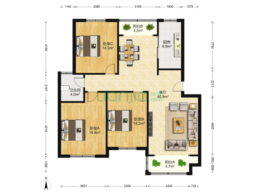盛泰·御景园 3室1厅1卫 125平方