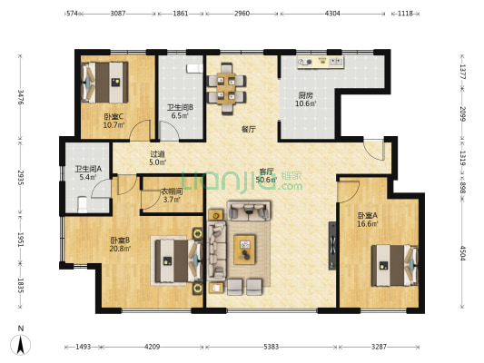 庆祥南里 3室1厅2卫 169平方