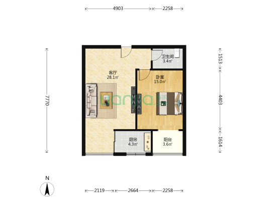 海森林 1室1厅1卫 76平方