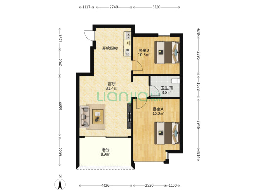 红沙丽景嘉园 2室1厅1卫 80平方