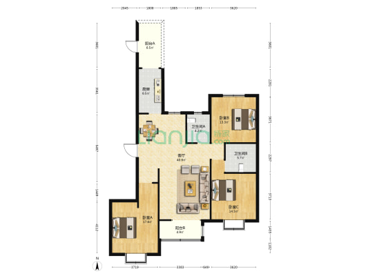 现代海棠湾西区 3室1厅2卫 157平方