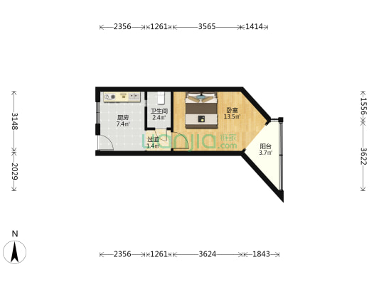 解放南路267号 1室0厅1卫 34平方
