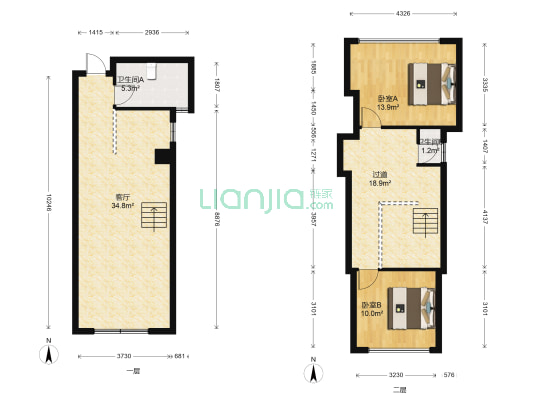 自由都市 2室1厅2卫 56平方