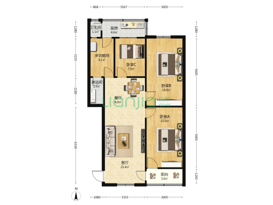 氧气厂宿舍 4室2厅2卫 81平方