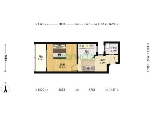琵琶小区 1室1厅1卫 39平方
