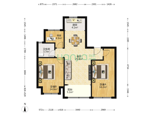 银洲万和华庭 3室1厅1卫 103平方
