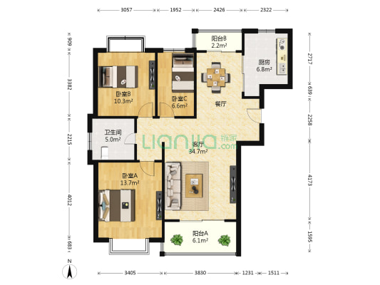景和茗苑 3室1厅1卫 106平方