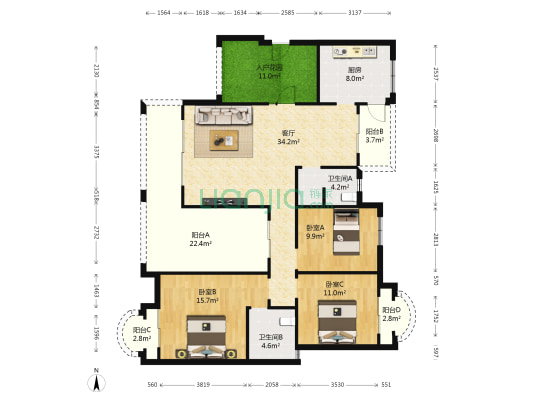 山语间 3室1厅2卫 140平方