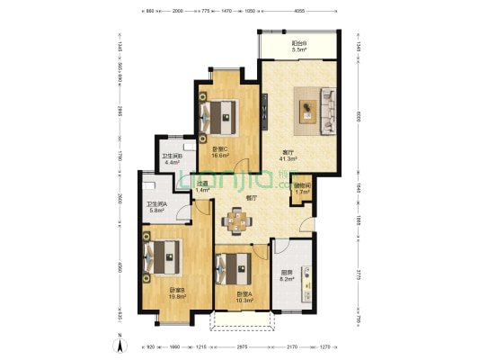 曲江假日新嘉园 3室1厅2卫 137平方