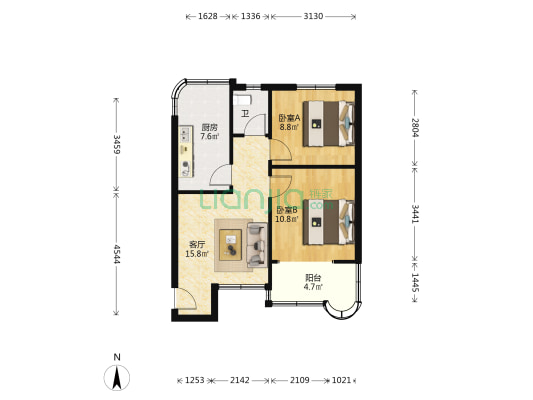 唐家乐园 2室1厅1卫 61平方