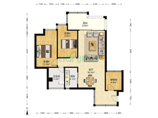 瑞泰·幸福园 2室1厅1卫 90平方