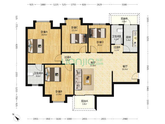 凤凰馨苑 4室2厅2卫 137平方