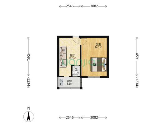 爱国里社区 1室1厅1卫 36平方