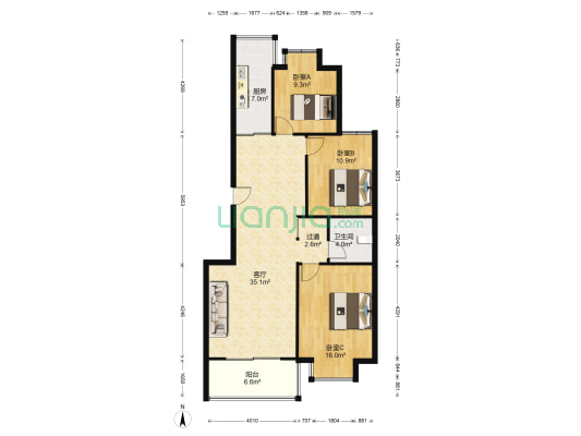 山水华庭 3室1厅1卫 113平方