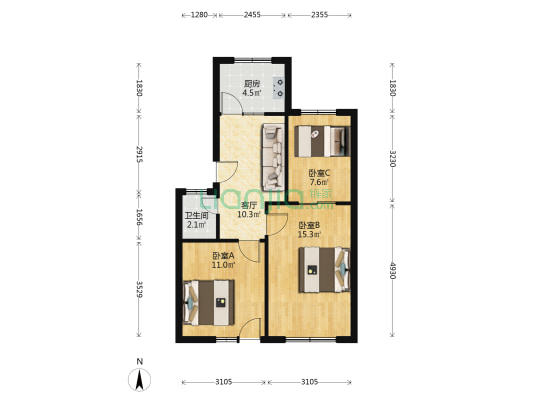 南阳路144号院 3室1厅1卫 69平方