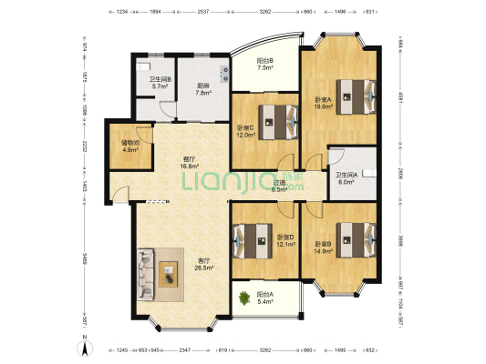 上牡丹花园 4室2厅2卫 164平方
