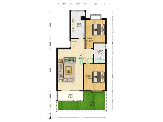 世晶花苑 2室1厅1卫 94平方