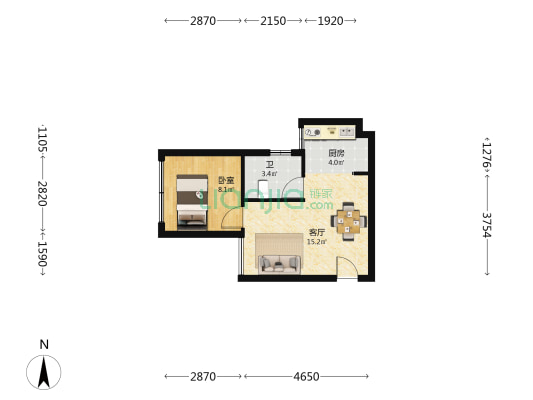 雅居乐铂琅峯花园 1室1厅1卫 47平方