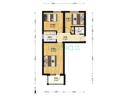 右外22号院 3室0厅1卫 53平方