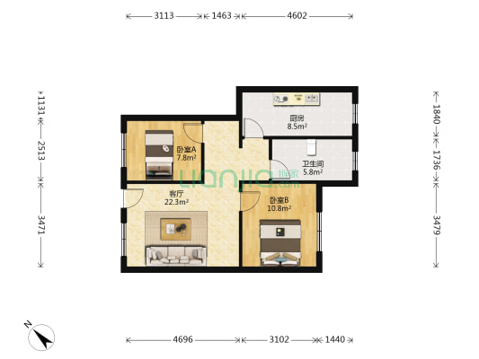 王府商业街10号 2室1厅1卫 72平方