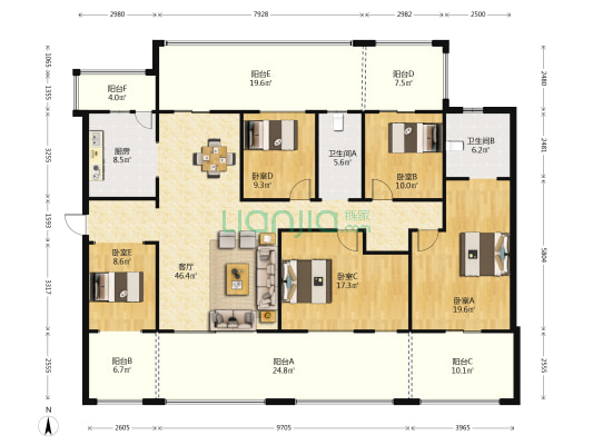 万象府台 5室1厅2卫 187平方