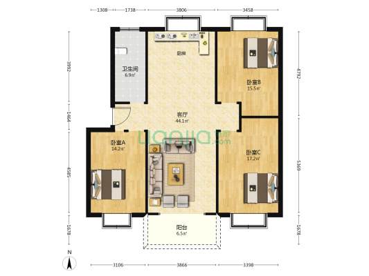 文秀花苑 3室1厅1卫 121平方