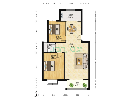 四季凤凰城 2室1厅1卫 95平方