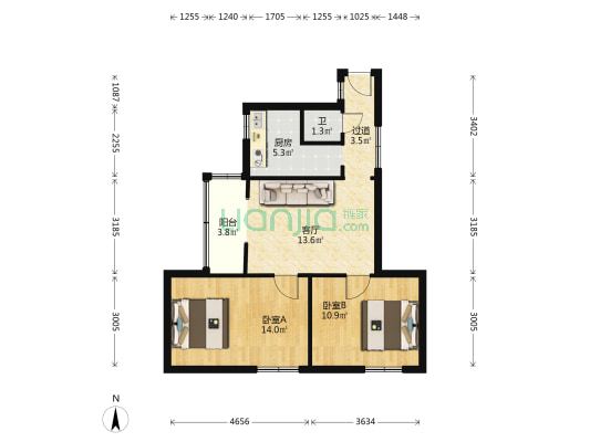 百卉路29号 2室1厅1卫 62平方