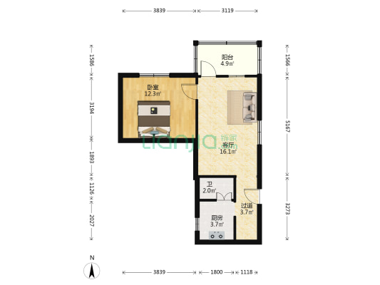 广雅后街 1室1厅1卫 50平方