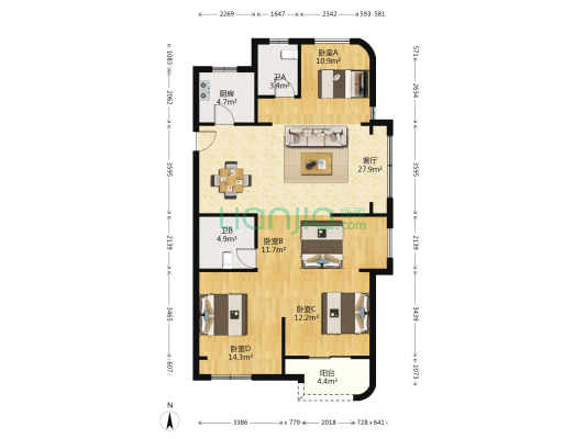 禾青苑 4室1厅2卫 115平方