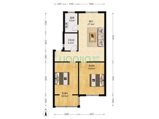 雅丽花园二期 2室1厅1卫 85平方