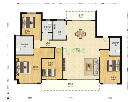 新希望旭辉锦官天樾 4室1厅3卫 174平方