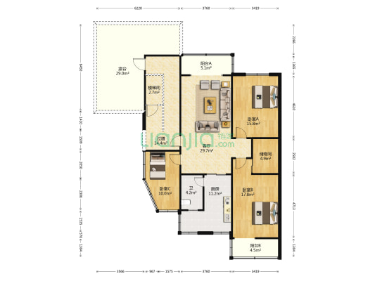 龙源居 3室1厅1卫 125平方