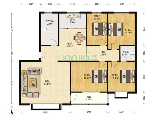 防疫局宿舍楼 4室2厅2卫 173平方